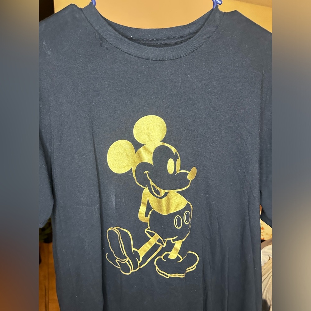 Uniqlo black Mickey Mouse shirt with gold metallic graphic Mickey